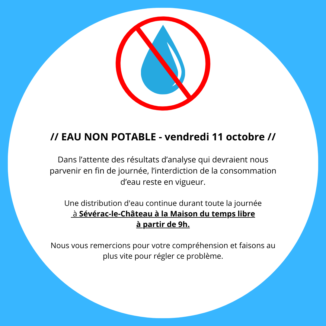 Lire la suite à propos de l’article // EAU NON POTABLE – VENDREDI 11 OCTOBRE //