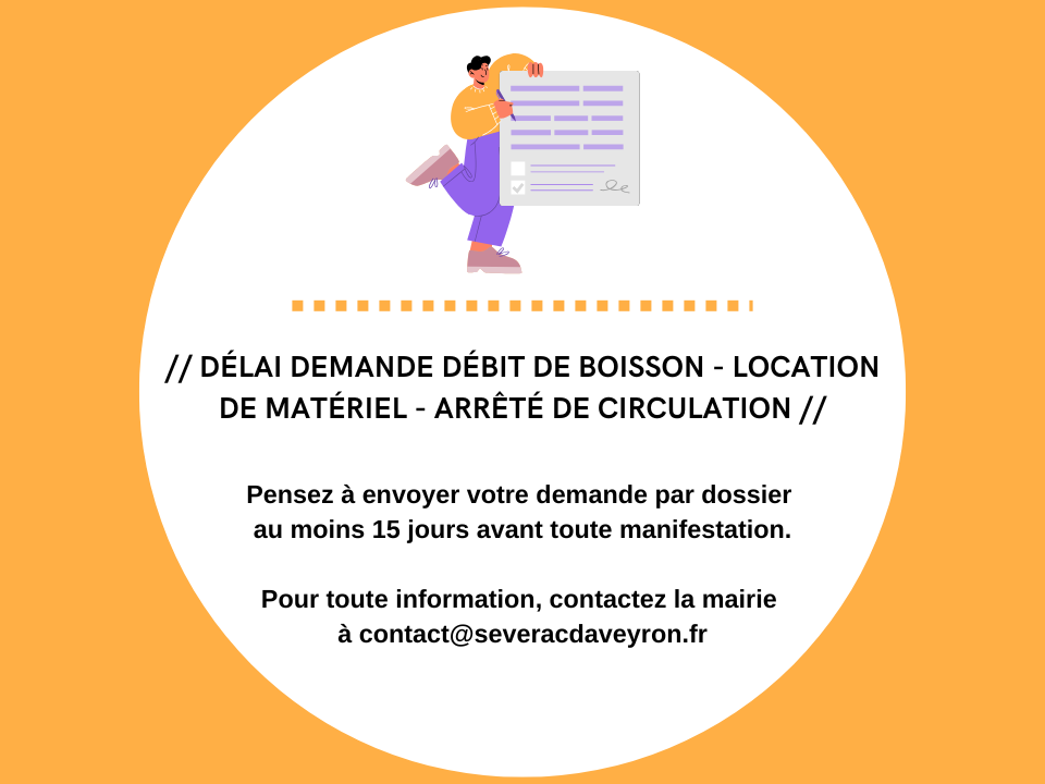 Lire la suite à propos de l’article // DÉLAI DEMANDE DÉBIT DE BOISSON – LOCATION DE MATÉRIEL – ARRÊTÉ DE CIRCULATION //
